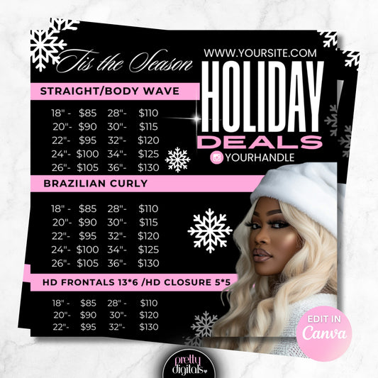 Hair Bundle Holiday Price List - Editable in Canva