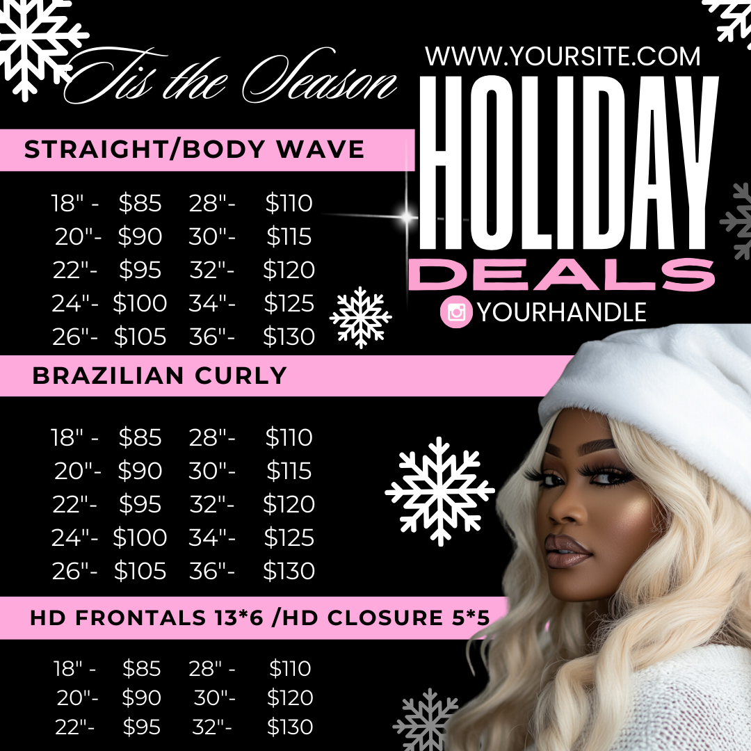 Hair Bundle Holiday Price List - Editable in Canva